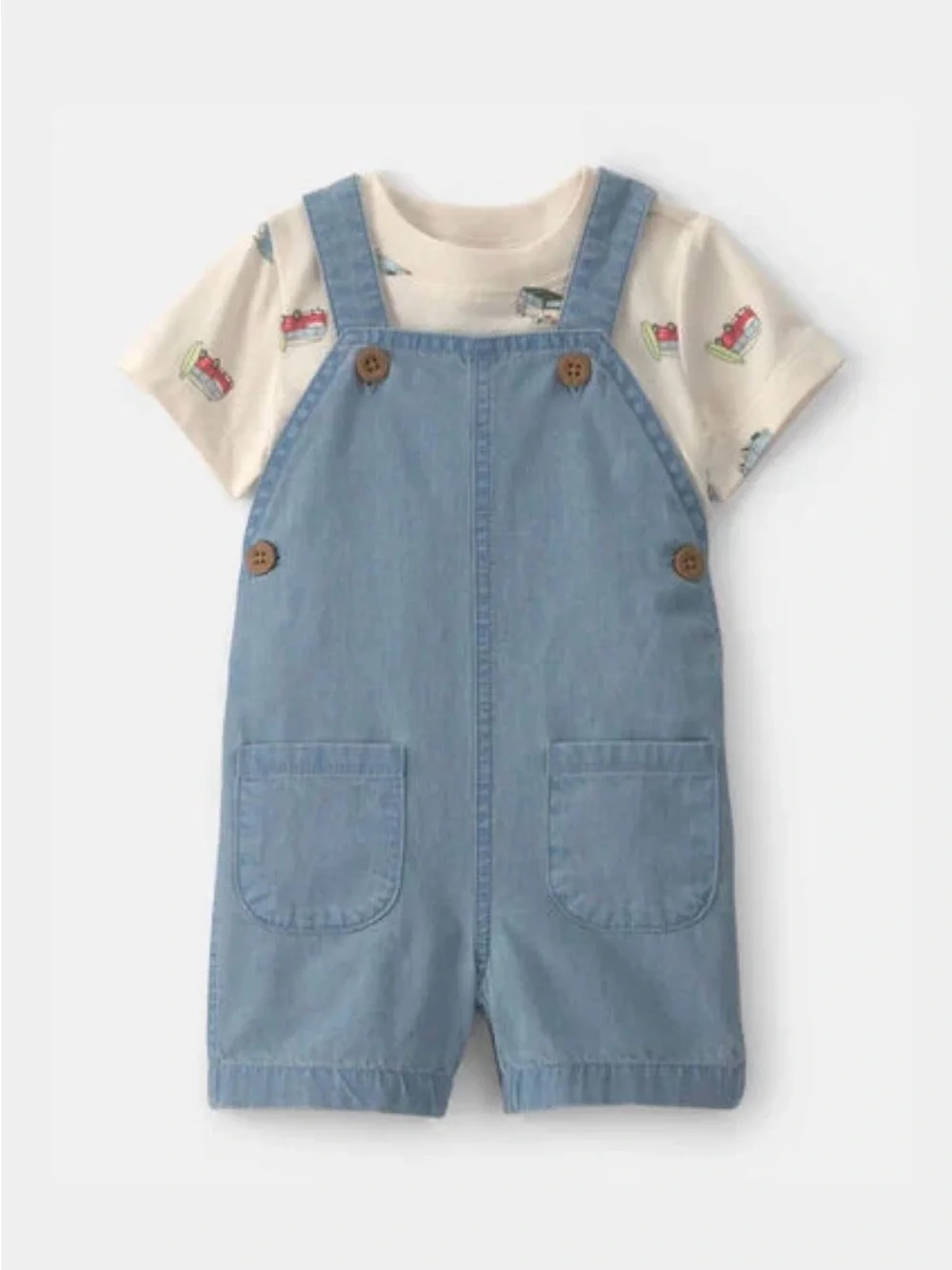 Carter's Light Blue Denim Short Overalls with Button NWT